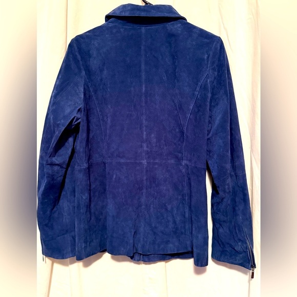 NWT Dennis by Dennis Basso Royal Blue Washable Leather Zip Up Jacket Womens Sz M - Picture 2 of 9